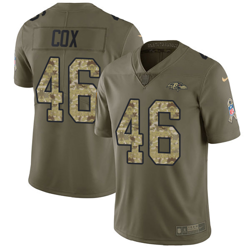 Nike Ravens #46 Morgan Cox Olive/Camo Men's Stitched NFL Limited Salute To Service Jersey - Click Image to Close